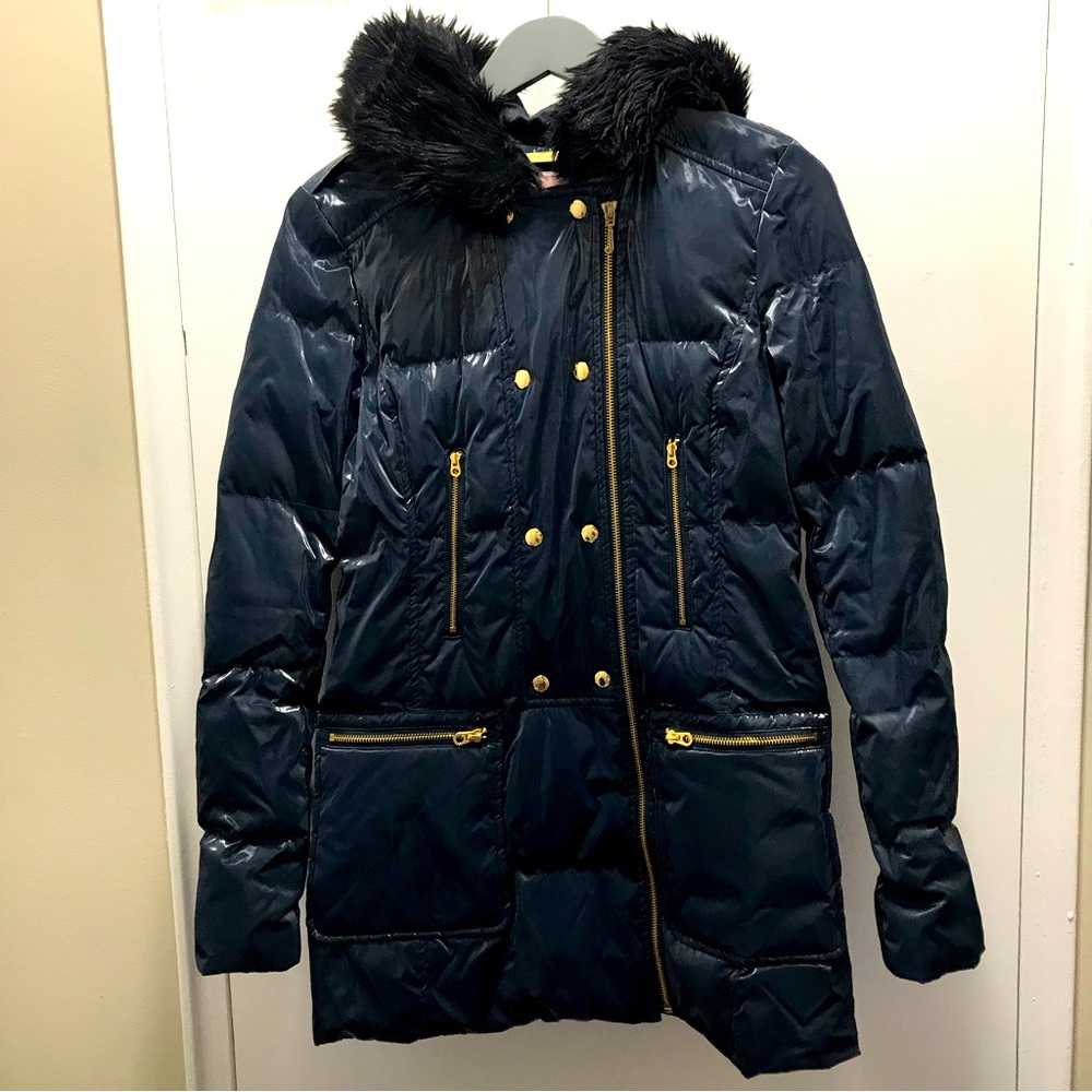 Juicy Couture Navy glossy Puffer coat jacket size Medium